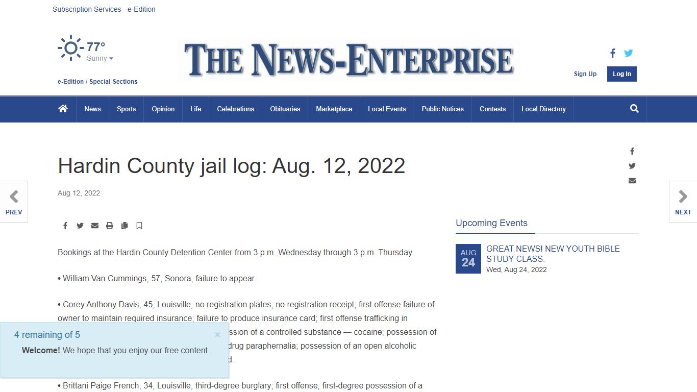 Hardin County jail log: Aug. 12, 2022 | Public Records ...